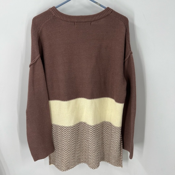 Three bird nest color block, drop shoulder high, low, ribbed knit sweater L - Picture 3 of 12